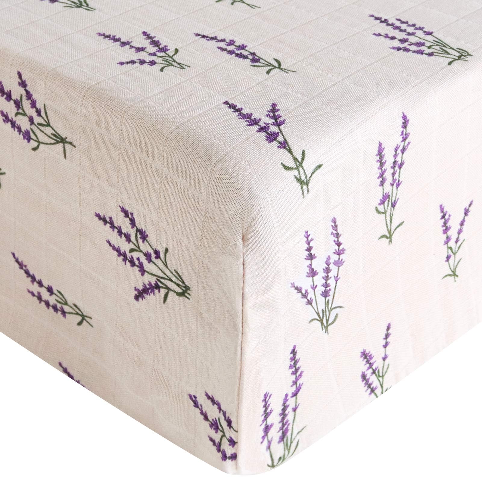 LifeTree Spannbettlaken für Babybetten, Musselin, Bio-Baumwolle, atmungsaktiv und leicht, Lavendelmuster, für Jungen und