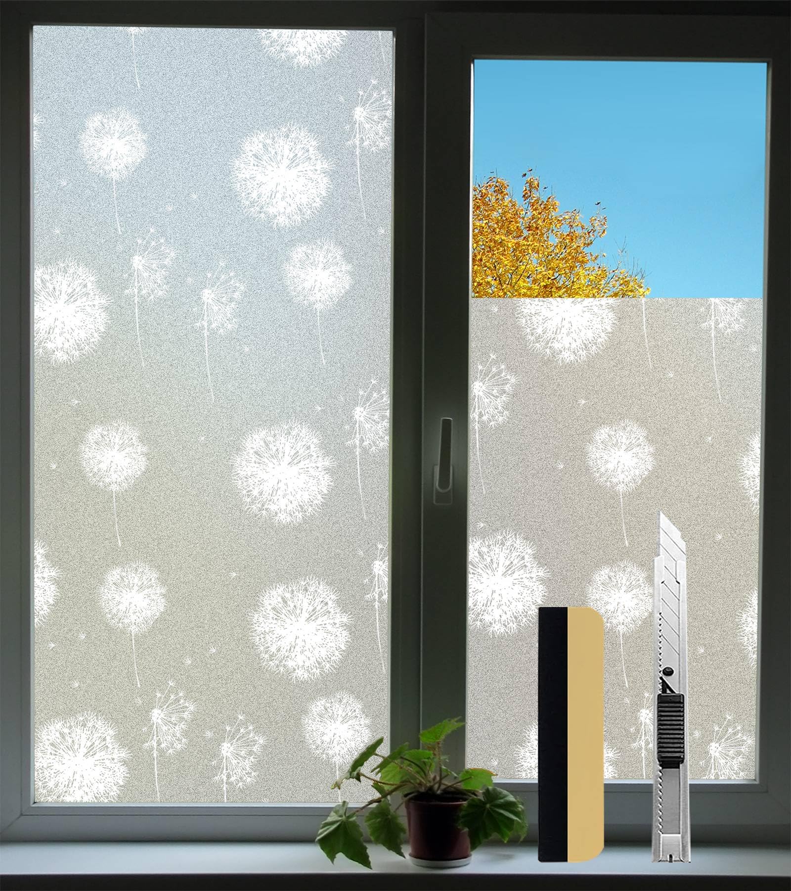 Milchglasfolie selbstklebend Fenster Sichtschutzfolie 30x200cm für Fenster Blickdicht von außen Matt Spiegelfolie mit Me